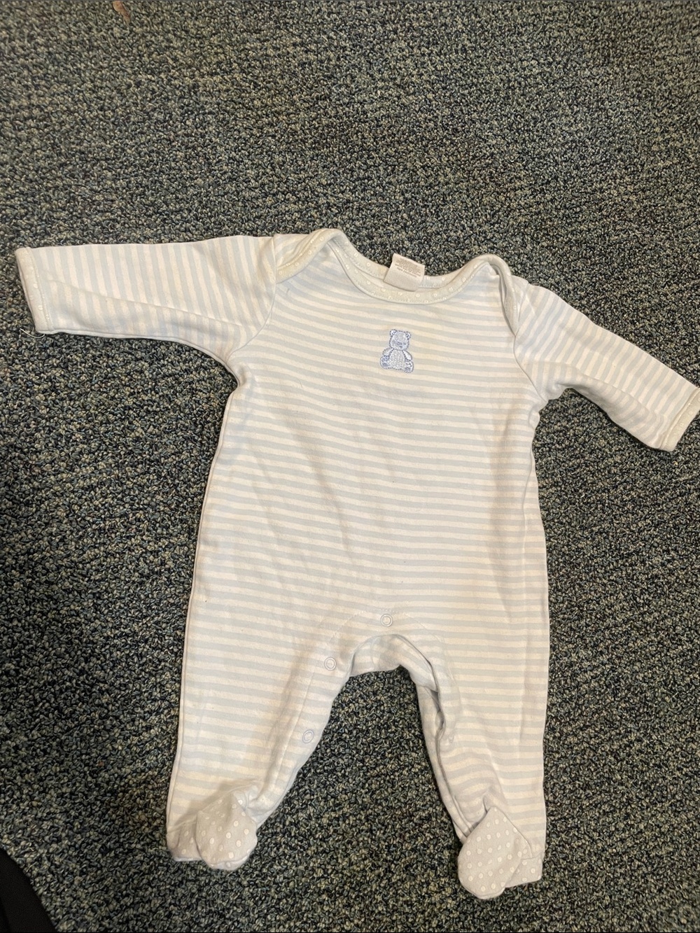 Stripe striped Newborn Blue stripes onesie pajamas footies nb bear